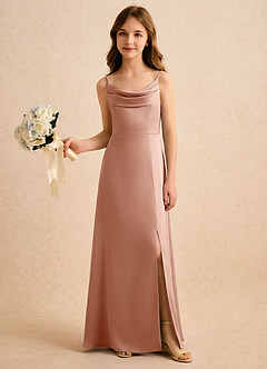 Azazie Shira Girls Formal Flower Girl Dresses Rose Gold A-Line Pleated Stretch Satin Dress image5