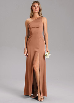 Azazie Feby Brautjungfernkleider A-Linie One-Shoulder Stretch-Satin Kleid Bronzer image3