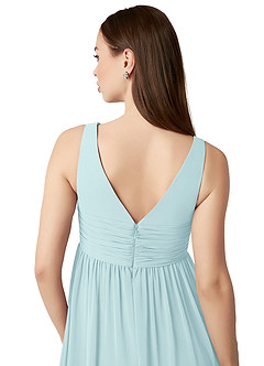 Azazie Yetta Maternity Bridesmaid Dresses A-Line V-Neck Gathered Chiffon Floor-Length Dress image3