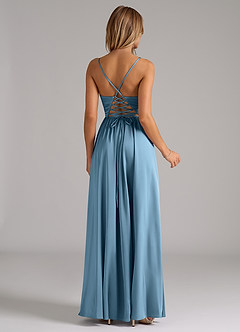 Azazie Aaida Bridesmaid Dresses Steel Blue A-Line Corset Stretch Satin Dress image6