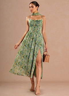 Lolla Green Floral Midi Dress