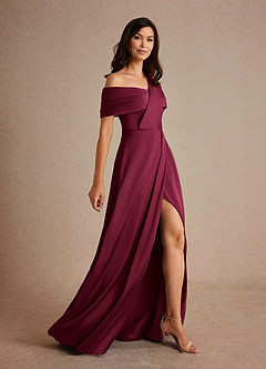 Azazie Milton vestidos de madre de la novia Vestido Borgoña de Satén Elástico de Corte en A con Plisado image8