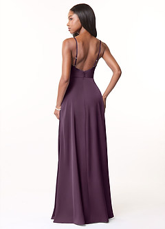 Azazie Brielle Bridesmaid Dresses Plum A-Line Cowl Spaghetti Straps Stretch Satin Dress image2
