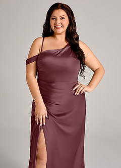 Azazie Madelyn Bridesmaid Dresses Sangria Mermaid One Shoulder Stretch Satin Convertible Dress image11