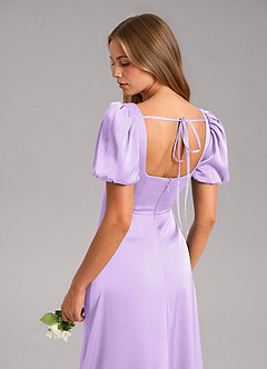 Azazie Fyona Bridesmaid Dresses Lilac A-Line Pleated Stretch Satin Dress image7