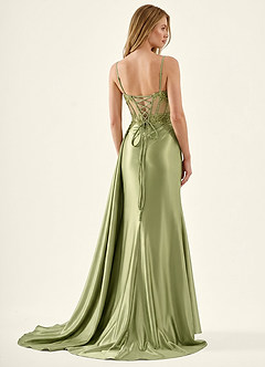 Celestianora Green Corset Stretch Satin Mermaid High Slit Prom Dress image2