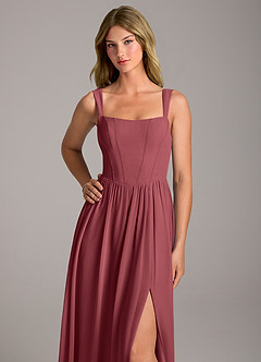 Azazie Rosaline Abiti da Damigella Abito A-Line in Chiffon Spacco Laterale Merlot image2