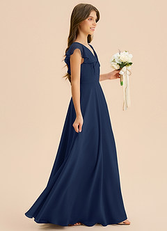 Azazie Anysa Junior Robe Trapèze en Mousseline de soie Rayé Bleu Marine Foncé image4