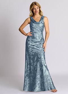 Azazie Rylina 신부 들러리 드레스 인어 절하다 자카드 바닥 길이 드레스 image1