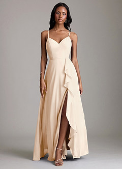Azazie Naeem Bridesmaid Dresses White Alabaster A-Line V-Neck Ruffle Chiffon Dress image1