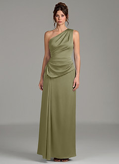 Azazie Zahira Bridesmaid Dresses Pistachio Sheath One Shoulder Stretch Satin Dress image3