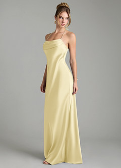 Azazie Mae Bridesmaid Dresses Lemon Sorbet Mermaid Pleated Stretch Satin Dress image4