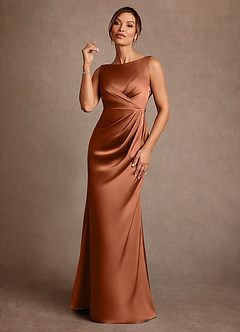 Azazie Baltimore Mother of the Bride Dresses Copper A-Line Pleated Stretch Satin Dress image1