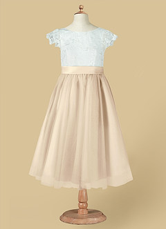 Azazie Vetty Flower Girl Dresses Ivory Champagne A-Line Lace Tulle Dress image12