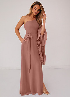 Barbie ♥ Azazie Bridesmaid Dresses Cedar Rose A-Line Long Sleeve Chiffon Dress image4