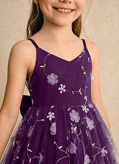 Azazie Junebug Blumenmädchenkleider Ballkleid Spaghetti Riemen Tüll Kleid Traube image6