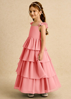 Azazie Boba vestidos de niña de las flores Vestido de Coral de Gasa de Corte En A con Escote Cuadrado image7