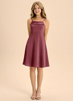 Azazie Anselie Junior Linia A Pofałdowany Satyna elastyczna Mini Młodsza druhna Sukienka image5