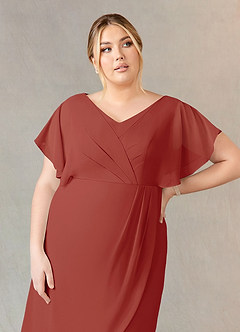 Azazie Julia Mother of the Bride Dresses Terracotta Sheath V-Neck Pleated Chiffon Dress image13