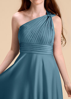 Azazie Charlize Junior Bermuda A-Line Pleated Stretch Satin Dress image7