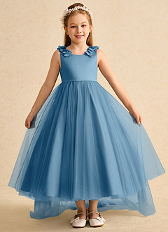 Azazie Lorita Robe Demoiselle D'honneur Fillette Robe Trapèze en Tulle Perlé Acier Bleuté image2