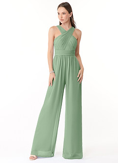 Azazie Berdie Bridesmaid Dresses Matcha Halter Chiffon Jumpsuit image1