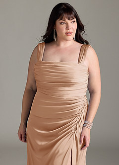 Azazie Jesaphine Bridesmaid Dresses English Rose Sheath Bow Stretch Satin Dress image12