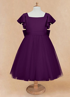 Azazie Kaeya Flower Girl Dresses Grape A-Line Bow Tulle Dress image5