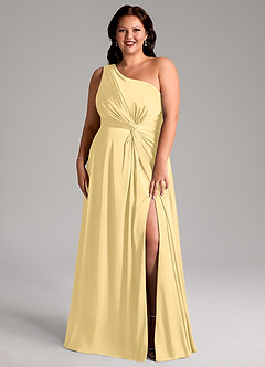 Azazie Brooke Vestidos de madrinha de casamento Vestido Manteiga de Cetim elástico de Linha A com Ombro Único image9