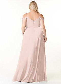 Azazie Ocean Robes de demoiselle d'honneur Robe Trapèze en Satin extensible Col V plissé Rose Pâle image9