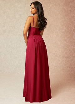 Azazie Kyedae Jurken voor bruidsmeisjes Jurk van Chiffon met A-Lijn V-hals geplooid Scharlaken image4