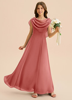 Azazie Lambie Junior Antique Rose A-Line Pleated Chiffon Dress image3