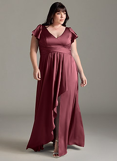 Azazie Omari Bridesmaid Dresses Merlot A-Line Stretch Satin Dress image7