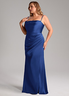 Azazie Leonis Robes de demoiselle d'honneur Robe Sirène Convertible en Satin extensible Plissée Bleu Roi image14