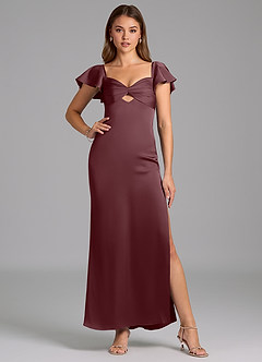Azazie Demia Brautjungfernkleider Etui Herzausschnitt Stretch-Satin Kleid Sangria image5