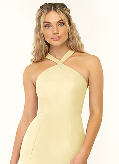 Azazie Rue Robes de demoiselle d'honneur Robe Trapèze en Mousseline de soie Dos nu Sorbet Citron image6