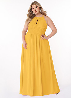 Azazie Bonnie Bridesmaid Dresses Marigold A-Line Keyhole Ruched Chiffon Dress image6
