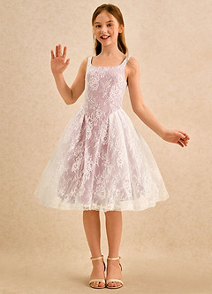 Azazie Cubbie Girls Formal Flower Girl Dresses Dusty Rose A-Line Lace Dress image5