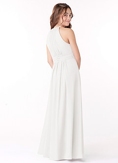 Azazie Bonnie Junior A-Linie Plissee Chiffon Kleid Weiß image3