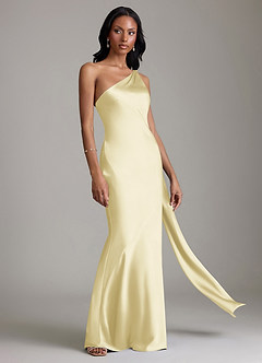 Azazie Galinda Brudtärnklänningar Klä av Sjöjungfru i Stretch Satin Ena axeln Citronsorbet image5