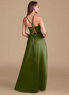 Azazie Maksim Bridesmaid Dresses Olive A-Line Metallic Satin Dress image5