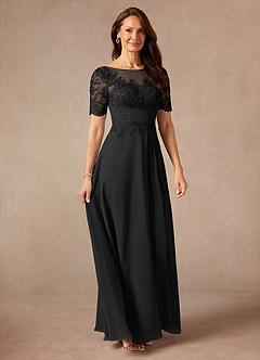 Azazie Raissa Vestidos para mãe da noiva Vestir Preto de Chiffon de Linha A com Renda image6