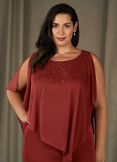 Azazie Aspyn Mother of the Bride Dresses Rust Sheath Beaded Mesh Dress image13