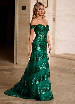 Jenna Green Ruffled Glitter Mermaid Prom Dress image9