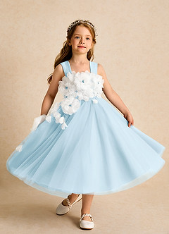 Azazie Dovey Flower Girl Dresses Sky Blue Ball-Gown Bow Tulle Dress image4