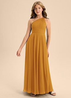 Azazie Charlize Junior Butterscotch A-Line Pleated Chiffon Dress image3