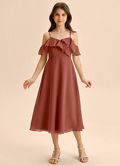 Azazie Kamilla Junior Abito A-Line in Chiffon a Spalla Scoperta Auburn image6