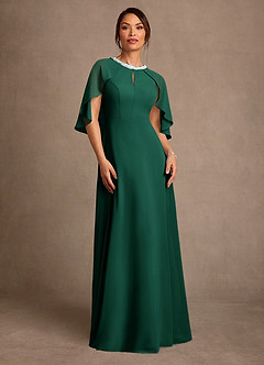 Azazie Winnifred Abiti per la Madre della Sposa Abito A-Line in Chiffon Perline Smeraldo image1