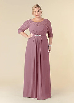 Azazie Leonine Final Sale Vintage Mauve A-Line Scoop lace Chiffon Dress image10