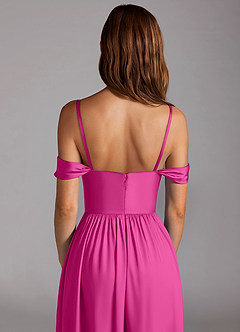 Azazie Calianna Bridesmaid Dresses Fuchsia A-Line Off the Shoulder Stretch Satin Convertible Dress image4